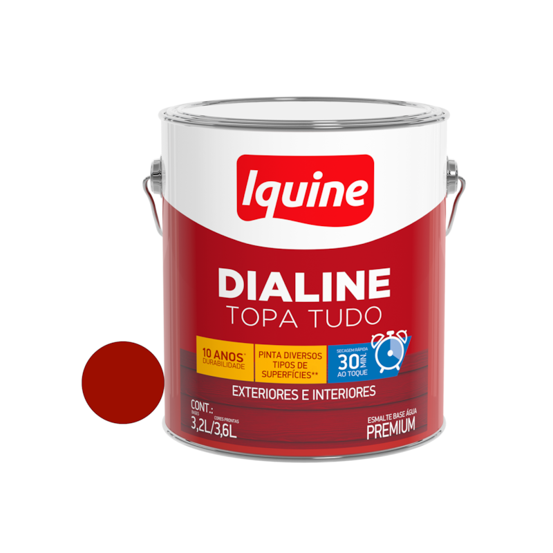 Tinta Esmalte Base de Água Dialine Topa Tudo Alto Brilho Vermelho 3,6L Iquine