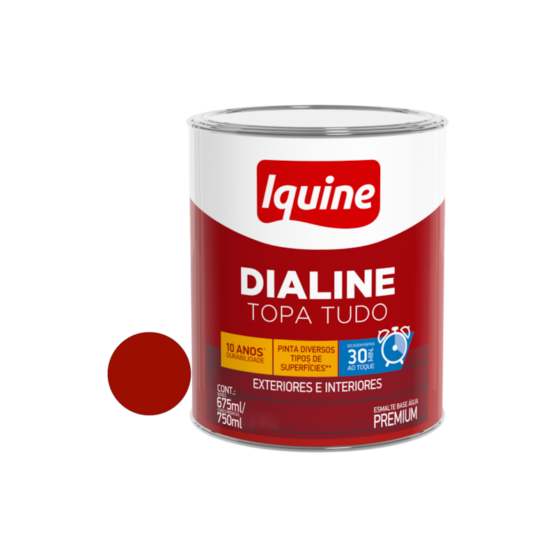 Tinta Esmalte Base de Água Dialine Topa Tudo Alto Brilho Vermelho 750ml Iquine