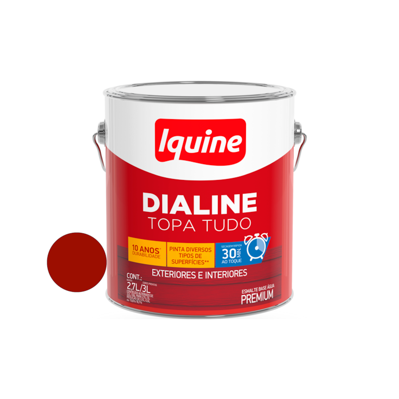 Tinta Esmalte Base de Água Dialine Topa Tudo Vermelho 3,0L Iquine
