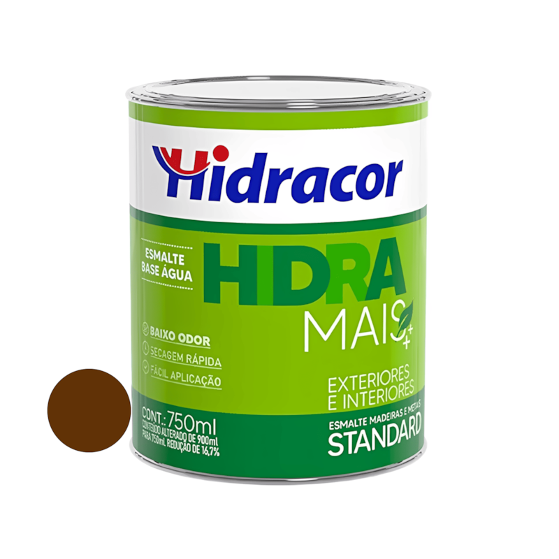Tinta Esmalte Base de Água Hidra Mais Marrom Tabaco Alto Brilho 750ml Hidracor
