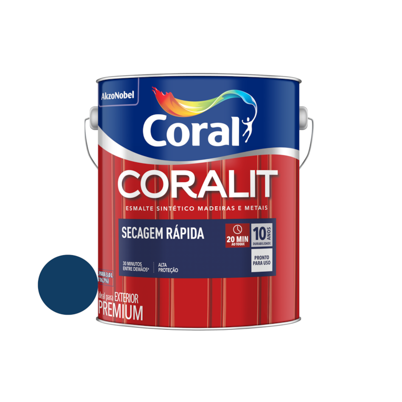 Tinta Esmalte Brilhante Secagem Rápida Azul Del Rey 3L Coral