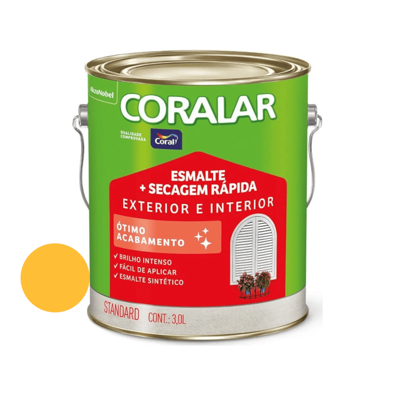 Tinta Esmalte Coralar Secagem Rápida Brilhante Amarelo 3L Coral