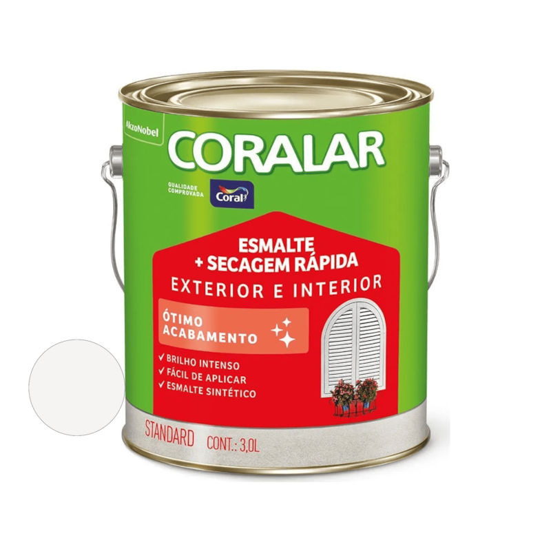Tinta Esmalte Coralar Secagem Rápida Brilhante Branco 3L Coral