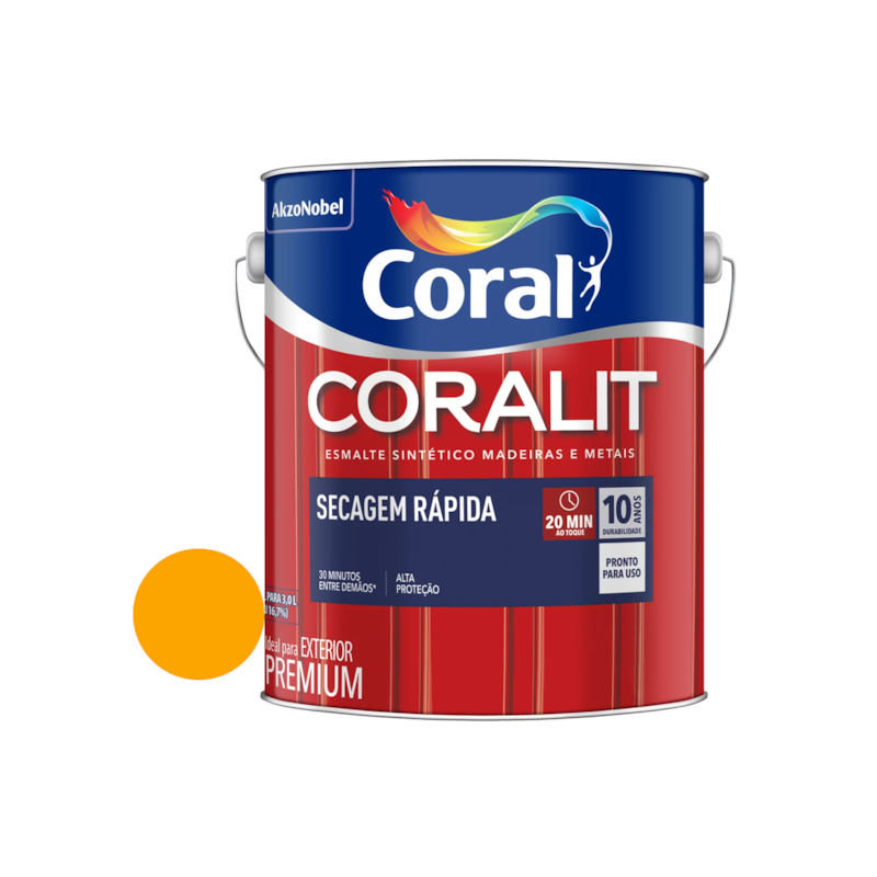 Tinta Esmalte Sintético Coralit Secagem Rápida Brilhante Amarelo 3,0L Coral