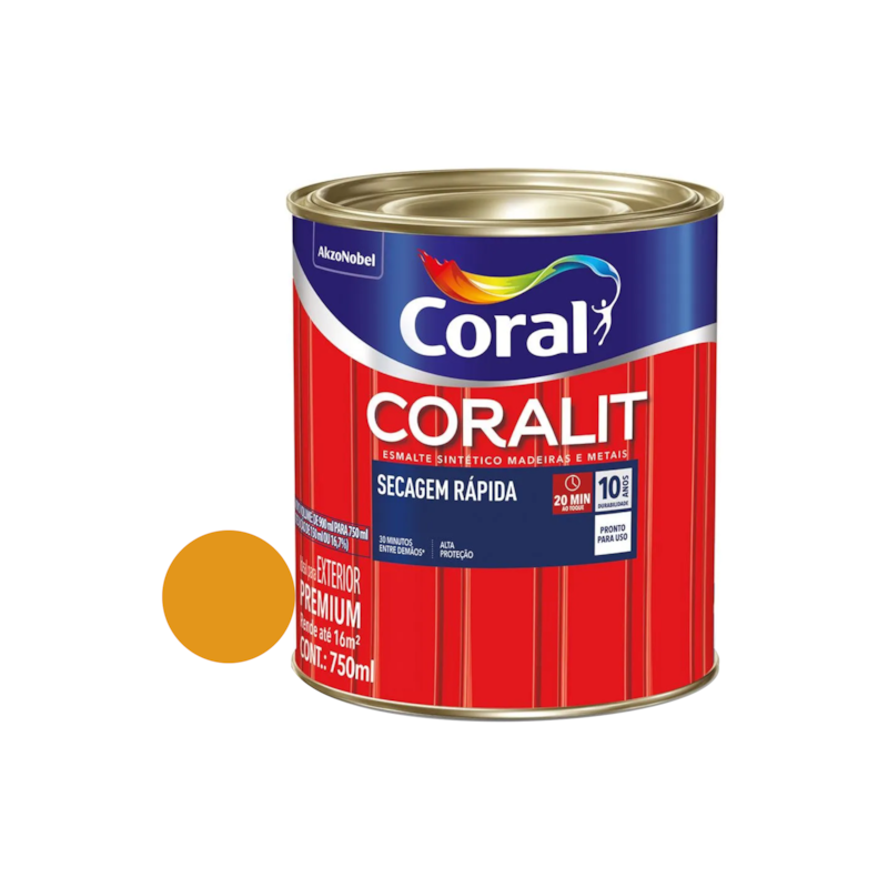 Tinta Esmalte Sintético Coralit Secagem Rápida Brilhante Amarelo Trator 750ml Coral