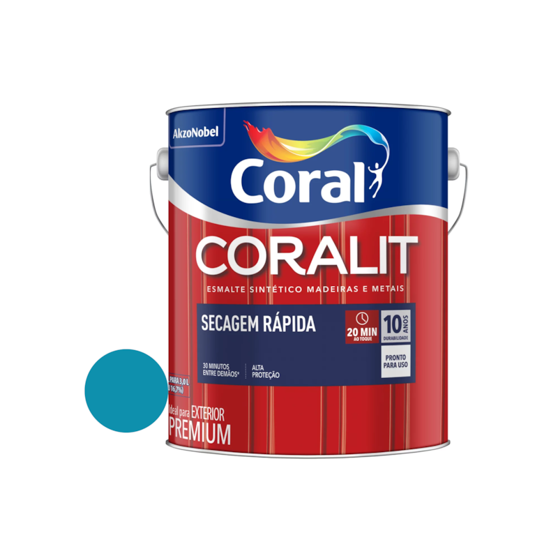 Tinta Esmalte Sintético Coralit Secagem Rápida Brilhante Azul Mar 3,0L Coral