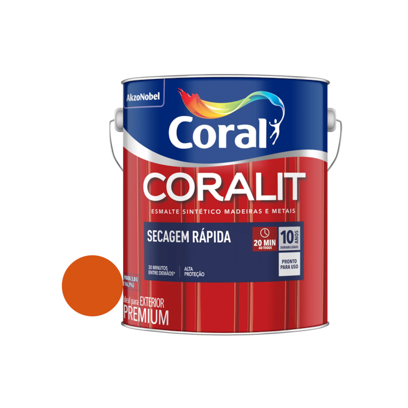 Tinta Esmalte Sintético Coralit Secagem Rápida Brilhante Laranja 3,0L Coral