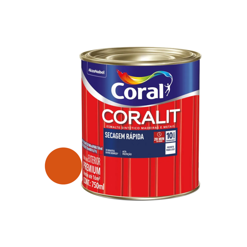 Tinta Esmalte Sintético Coralit Secagem Rápida Brilhante Laranja 750ml Coral