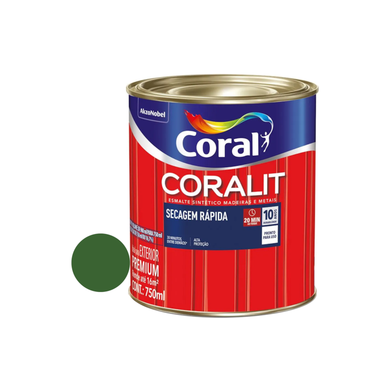 Tinta Esmalte Sintético Coralit Secagem Rápida Brilhante Verde Folha 750ml Coral