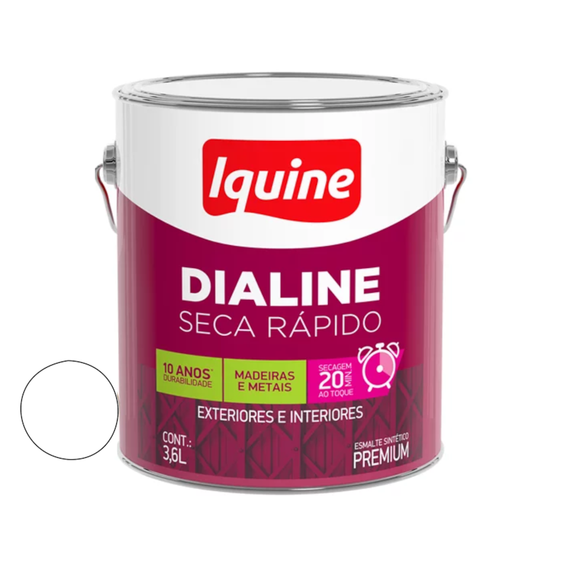 Tinta Esmalte Sintético Dialine Seca Rápido Acetinado Branco Neve 3,6L Iquine