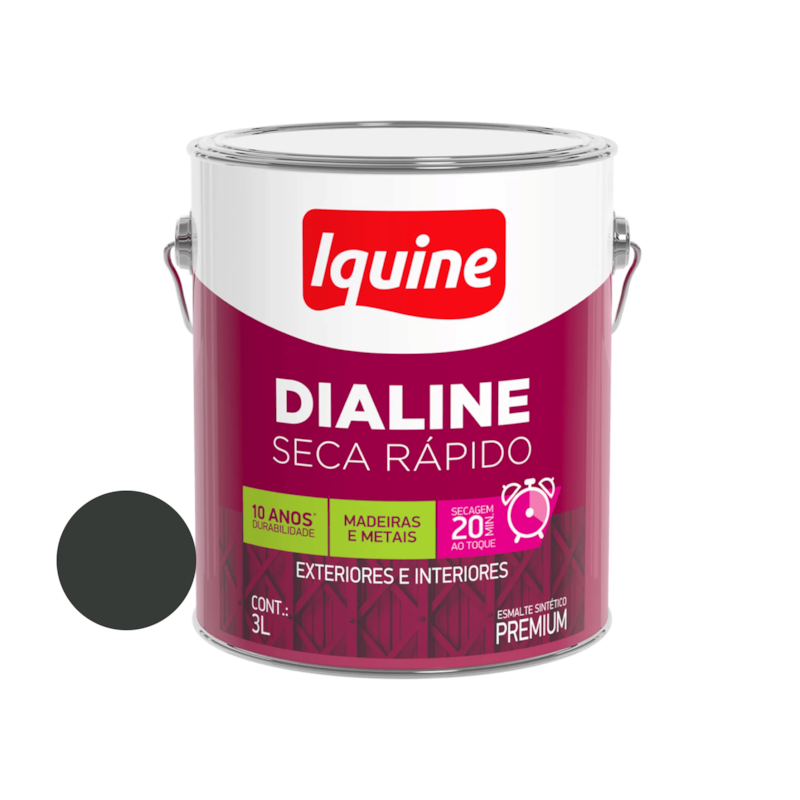 Tinta Esmalte Sintético Dialine Seca Rápido Fosco Preto 3,0L Iquine