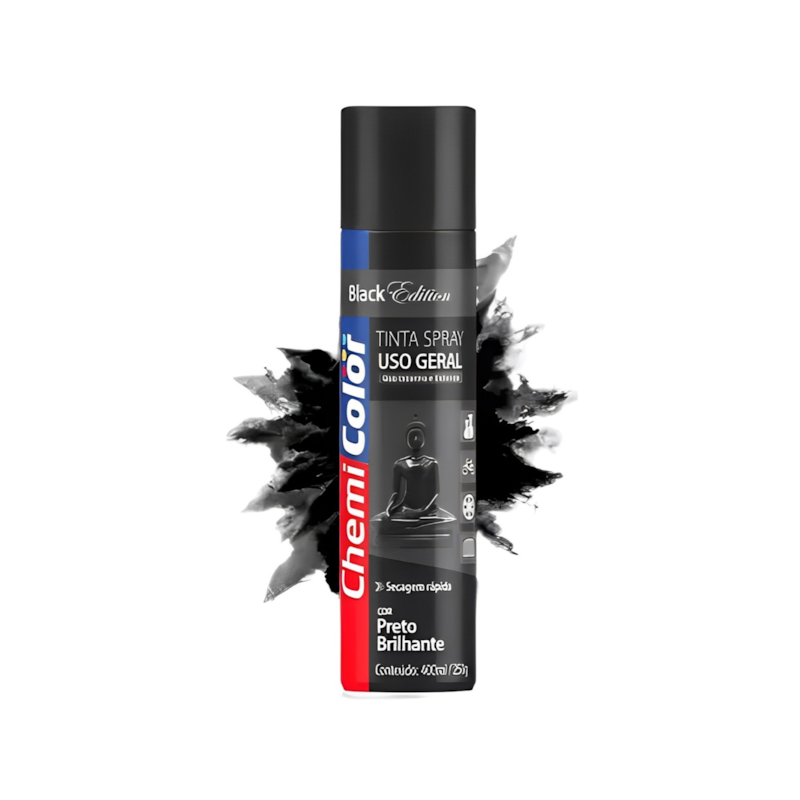 Tinta Spray Uso Geral Preto Brilhante 400ml Chemicolor