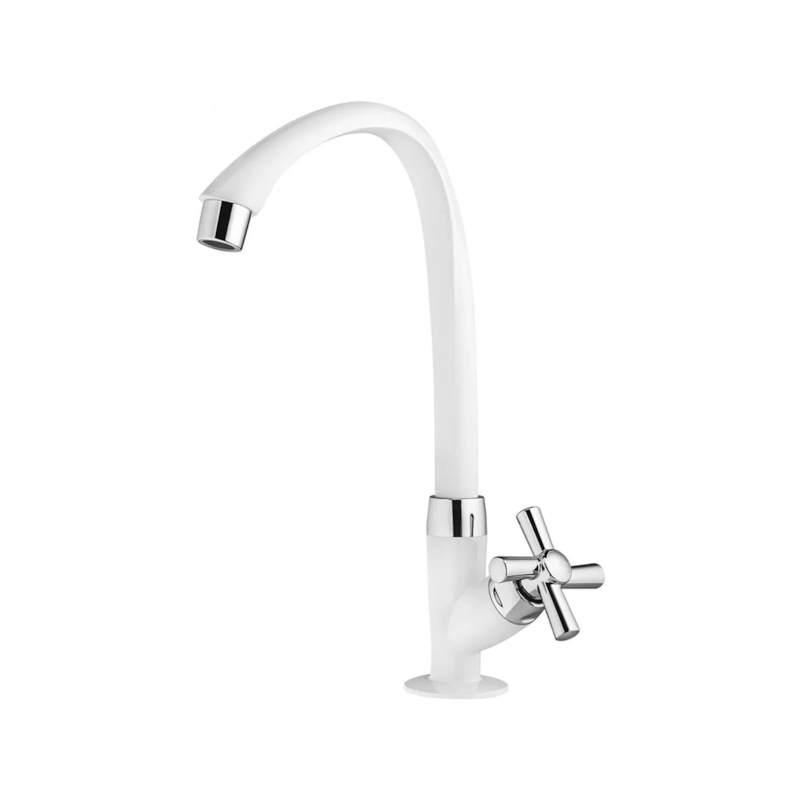 Torneira Plástica Cross para Cozinha de Mesa Bica Alta Branco/Cromado Tigre