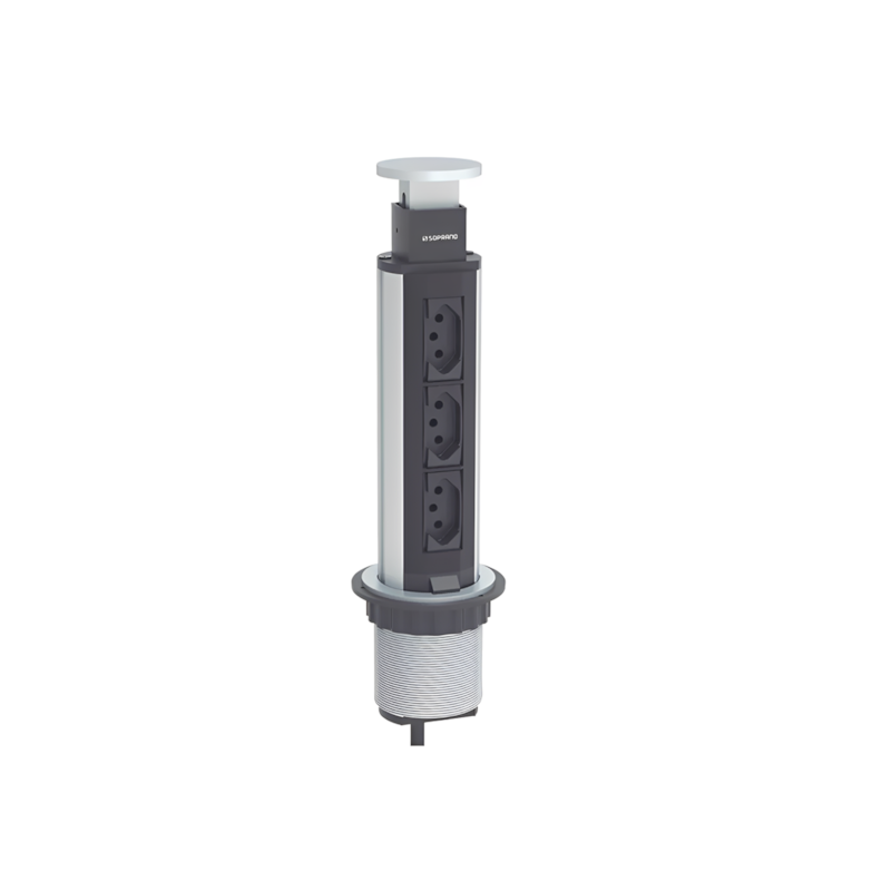 Torre 3 Tomadas Embutir Prata Soprano