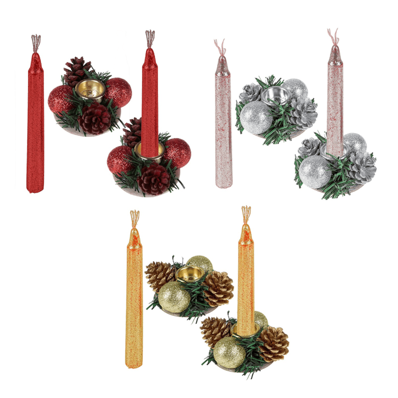 Velas 2 Peças com Castiçal 8x15cm Zein (Cores Sortidas)