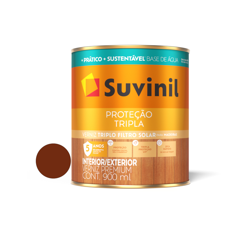 Verniz Proteção Tripla Base de Água Brilhante Imbuia 900ml Suvinil