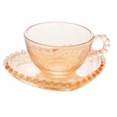 Xícara com Pires para Café em Âmbar Coração 80ml Lyor Xícara com Pires para Café em Âmbar Coração 80ml Lyor