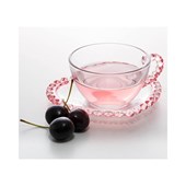 Xícara para Chá com Pires de Cristal Transparente/Rosa 170ml Lyor